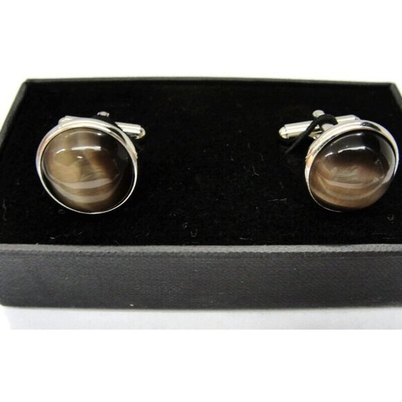 BachRach Silver Tone Cufflinks Round In Original Box - Picture 10 of 16